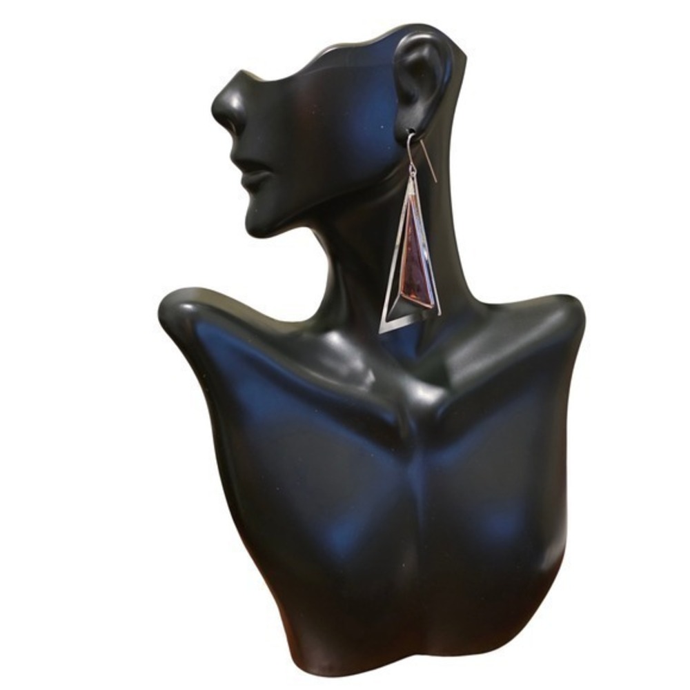 and Lovely Silver Tone Geometric 3D Pyramid Triangle Statement Drop Earrings